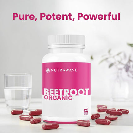 Nutrawave Organic Beetroot Capsules 1400mg – High Potency Beet Root Powder | Vegan, Non-GMO, Gluten-Free | 120 Capsules