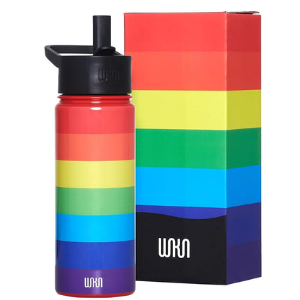 Bouteille d'eau Wildkin Kids en acier inoxydable de 530 ml – Sans BPA, étanche, isolée, facile à nettoyer - Rayures arc-en-ciel