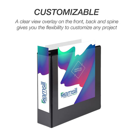 Samsill Durable 3 Inch Binder, Made in The USA, D Ring Binder, Customizable Clear View Cover, Black, Holds 625 Pages