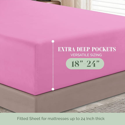 Elegant Comfort 1500 Premium Hotel Quality 18-24 Inches Deep - Extra Deep Pocket Single Fitted Sheet for High Mattress, Luxury and Softest, Smart Pocket - Wrinkle Free, Twin/Twin XL, Light Pink