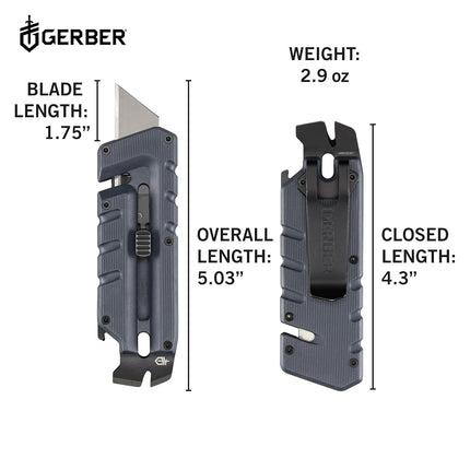 Gerber Gear Prybride Boxing Cutter, Retractable Blade, Heavy Duty Utility Knife with Crowbar, Bottle Opener and Wire Stripper, Multifunction Pocket Knife, EDC Gear - Blue