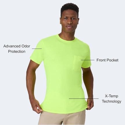 Paquete de camisetas de trabajo con bolsillo Hanes para hombre, camiseta que absorbe la humedad, control de olores, paquete de 2, verde seguridad, XXL