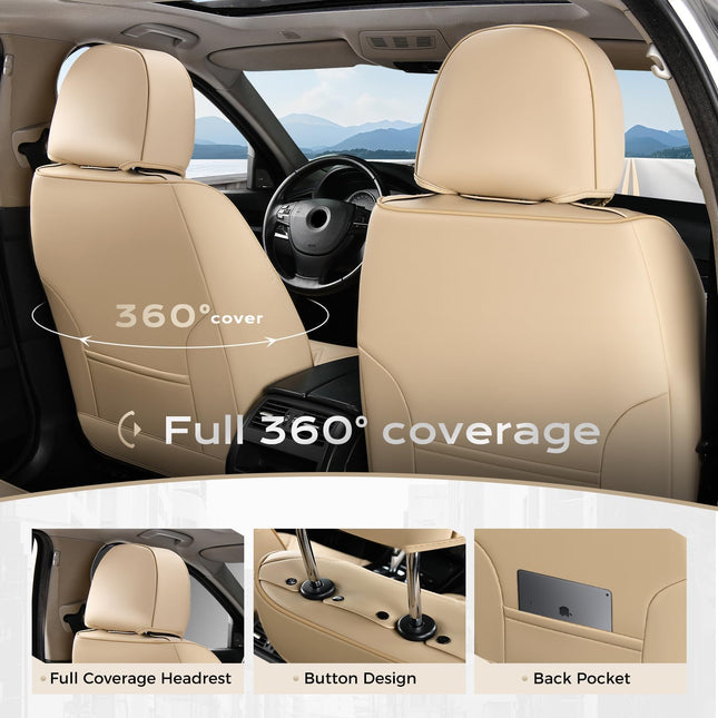 Coverado Car Seat Covers Front Seats, Waterproof Front Seat Covers Nappa Leather Seat Covers for Cars, Breathable Summer Car Seat Cushion Universal Fit for Most Cars SUV Trucks(Front, Beige)