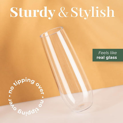 Vivocci Unbreakable Tritan Plastic Stemless Champagne Flutes 8.5 Oz - Reusable Glassware - Ideal for Mimosas, Cocktails & Sparkling Wine - Dishwasher-Safe - Wedding & Birthday Party Glasses - Set of 6