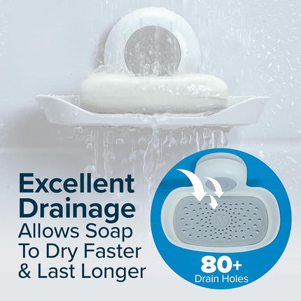 SlipX Solutions Patented Strong Hold Soap Saver, Suction Cup Soap Holder, Must Have Universal Kitchen & Bathroom Shower Accessories, White, 2 Pack