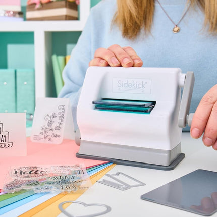 Sizzix Portable Sidekick Manual Die Cutting & Embossing Starter Kit for Paper Crafting, Card Making & Scrapbooking - White & Grey