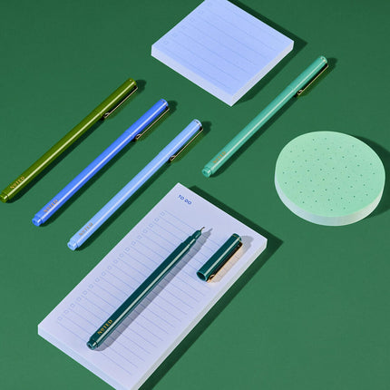 Post-it Noted por Printed Notes Gift Box, juego de 4 piezas, colores fríos, incluye notas adhesivas redondas, cuadradas, mini lista, bolígrafos de 3 unidades
