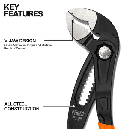 Klein Tools D50510B Pump Pliers, Klaw Quick-Adjust, Curved Jaw, Hardened Teeth for Maximum Torque, 10-Inch