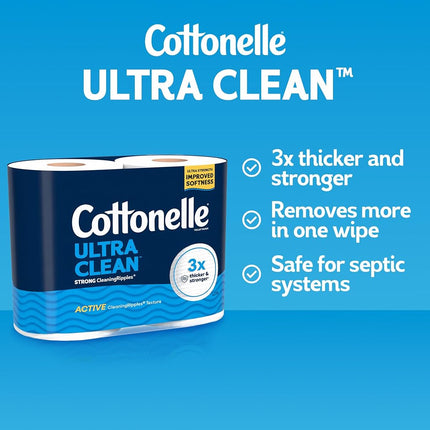 Papier toilette Cottonelle Ultra Clean avec texture Active CleaningRipples, 24 rouleaux géants familiaux (24 rouleaux géants familiaux = 132 rouleaux réguliers) (4 paquets de 6), 353 feuilles par rouleau, l'emballage peut varier, blanc