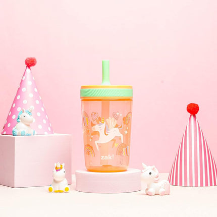 Zak Designs Unicorn Kelso 15oz Leak-Proof Toddler Straw Cups, 2-Pack