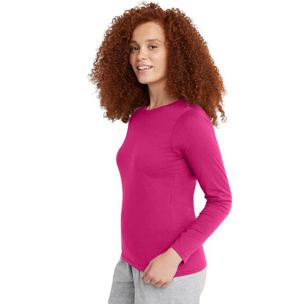 Originals Long Sleeve Cotton T-Shirt, Lightweight Crewneck Tee, Modern Fit, Sizzling Pink, S
