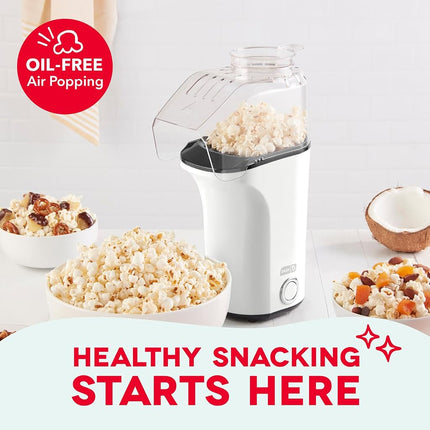 Máquina para hacer palomitas de maíz de aire caliente DASH con taza medidora para dosificar los granos de maíz y derretir mantequilla, 16 tazas - Blanco