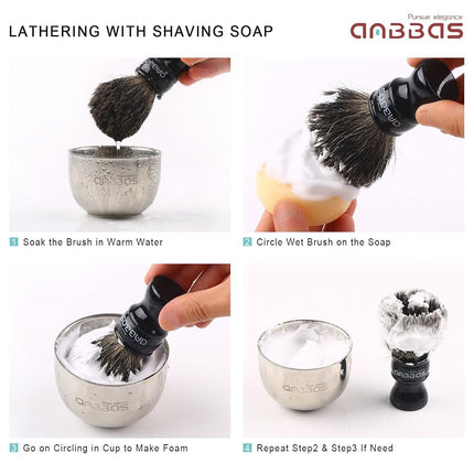 Anbbas Black Badger Hair Shaving Brush Resin Handle and Acrylic Thicken Shaving Stand,Stainless Steel Shaving Bowl and Goat Milk Soap 4in1 Gift Set for Men Wet Shave