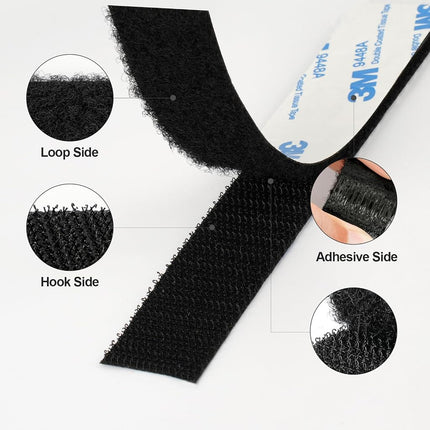 Bulina Hook and Loop Self Adhesive Tape 19MM x 6M 9448A Sticky Back Interlocking Nylon Fabric Fastener Heavy Duty Adhesion Strip Tape Black(9448AD)
