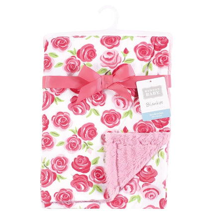 Couverture en peluche Hudson Baby unisexe avec bordure et dos en fausse fourrure, roses, taille unique