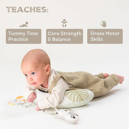 Taf Toys Ergonomic Tummy Time Pillow with Teether and Rattle - Soft and Supportive Baby Prop Pillow for Enhanced Motor Skills Development