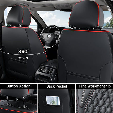 Coverado Car Seat Covers Full Set, Nappa Leather Seat Covers for Cars, Waterproof Front Seat Covers and Back Seat Covers, Car Seat Protector, Car Seat Cover Universal Fit for Most Cars, Black&Red