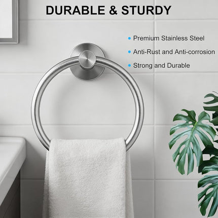 SetSail Towel Holder for Bathroom Wall Silver Towel Ring Stainless Steel Hand Towel Holder Heavy Duty Towel Hanger for Bath, Kitchen Drill Hole, 2 Pack