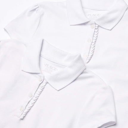 The Children's Place Girls' Short Sleeve Ruffle Pique Polo 2-Pack, Ruby 2 Pack, Medium