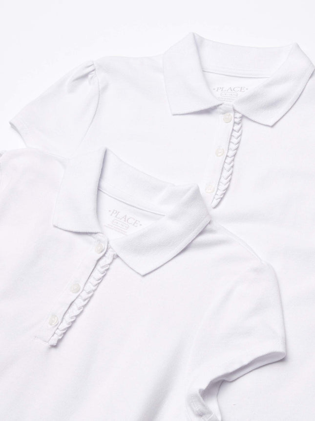 The Children's Place girls Short Sleeve Ruffle Pique Polo Shirt, White 2 Pack, Large US