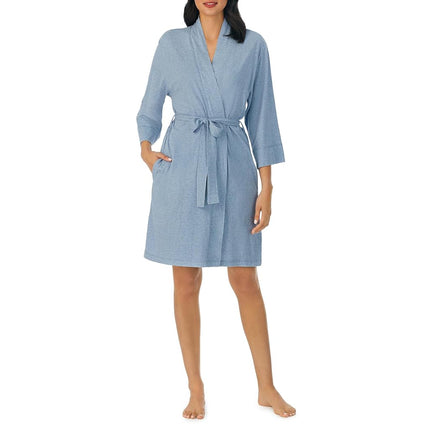 Nautica Womens Soft Robe - Above Knee 3/4 Length Sleeve Lightweight Robe - Cotton Knit Jersey Sleepwear and Loungewear, Heather Blue, Small