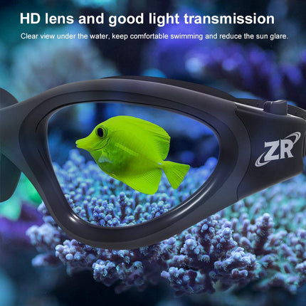 ZIONOR Lunettes de natation G1, Lunettes de Natation Polarisées Grand Angle avec Protection UV Étanches Anti-buée Verres Miroir/Fumée Sangle Réglable Confort pour Adultes Hommes Femmes Juniors - Nage en Eau Libre/Intérieur