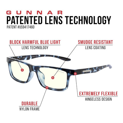 Gunnar Gaming and Computer Eyewear - Cruz Kids Large (age 8-12) -Frame Colour: Navy-tortoise, Lens Tint: Clear (Blocks 35% Blue Light & 100% UV Light) - Patented lens - Reduce eye strain & dryness