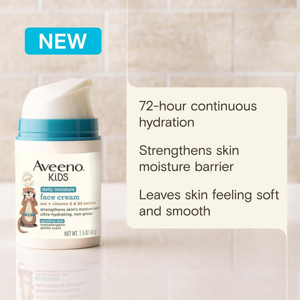 Aveeno Kids Daily Moisture Face Cream with Oat, Vitamin E & B5, Moisturizing Cream for Kids’ Sensitive Facial Skin, Strengthen Skin’s Moisture Barrier, Ultra-Hydrating, Non-Greasy, Travel Size, 1.5 oz