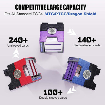 Kabinka Commander Deck Box for MTG with Metal Emblem, Card Deck Box with Dice Tray, Holds 100 Double-Sleeved Cards for TCG/PTCG, Cards Storage Case with 35PT Magnetic Card Holder (Black& Blue, Dragon)