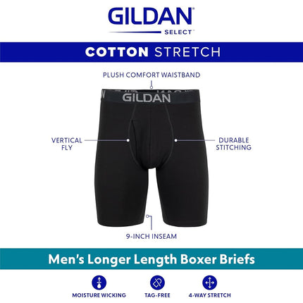 Gildan Men's Cotton Stretch Boxer Brief, Multipack, Black Soot/Slate Blue (4-Pack, Long Leg), XXL (Pack of 4)
