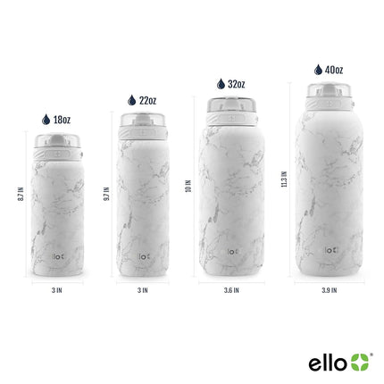 Ello Cooper 22oz Stainless Steel Water Bottle with Straw and Carry Handle, Double Walled and Vacuum Insulated Metal, Leak Proof Locking Lid with Soft Silicone Spout, Reusable, BPA Free, White Marble