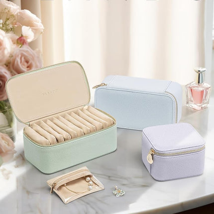 Vlando Travel Jewelry Case Organizer,Small Jewelry Box with 12 Velvet Jewelry Storage Pockets,Christmas Gift Ideas for Bride Friends Women Girls-Baby Blue