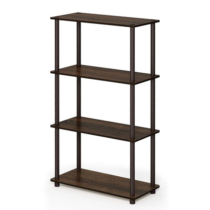 Furinno TURN-N-TUBE Storage Shelves, 4-Tier Toolless Book Shelf, Corner Shelf, Toolless Open Shelves, for Organization and Storage, Living Room, Garage, Home Office, Walnut