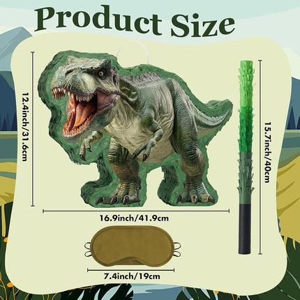 WERNNSAI Dinosaur Piñata - Jungle Dinosaur Piñata Bundle with Blindfold and Bat for Kids Boys Jungle Dinosaur World Birthday Party Decorations Family Games Dino Theme Party Supplies