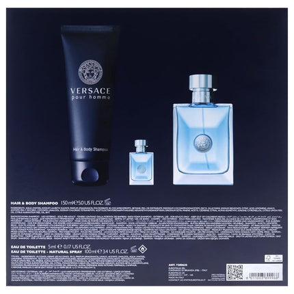 Versace Pour Homme by Versace for Men - 3 Pc Gift Set 3.4oz EDT Spray, 0.17oz EDT Spray (Mini), 5oz Bath and Shower Gel