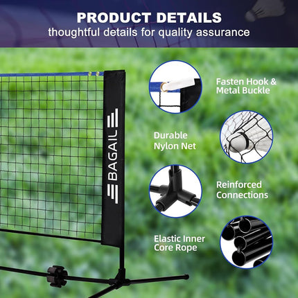 BAGAIL Badminton Net, Foldable Nylon Net, Height Adjustable Stand and Portable Carry Bag, Easy to Assemble or Disassemble, Ideal Recreational Sports Net for Tennis and Kids Badminton, 3m, Blue