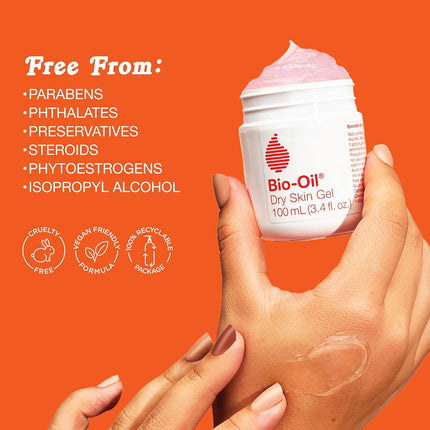 Bio-Oil Dry Skin Gel, Face and Body Moisturizer, Fast Absorbing Hydration, with Soothing Emollients and Vitamin B3, Non-Comedogenic, 3.4 Oz