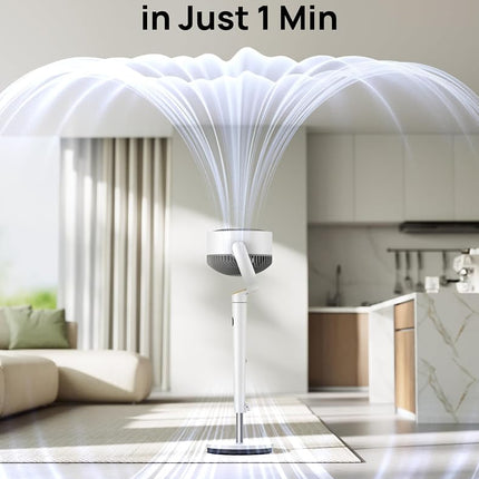 DREO Fan for Bedroom, 120° Oscillating Standing Fan, Quiet Floor Fan with DC Motor, 80ft Pedestal Fan for Room, 8 Speeds, 3 modes, 23dB, 120° Manual Vertical, 35-40" Adjustable Height, 8H Timer, White