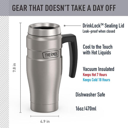 Thermos Stainless King Vacuum-Insulated Travel Mug, 16 Ounce, Matte Stainless Steel