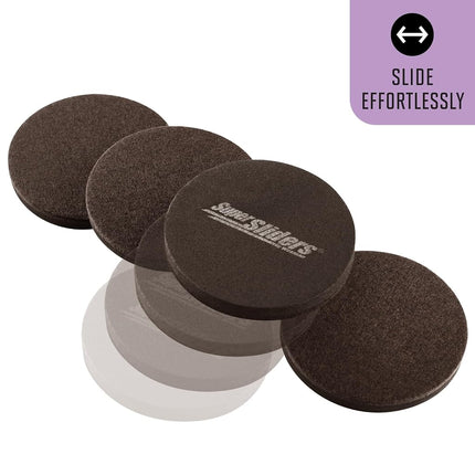 Super Sliders 2 1/2" Round Reusable Furniture Sliders for Hard Surfaces - Effortless Moving and Surface Protection, Brown (8 Pack)