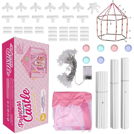 Volscity Princess Tent for Girls,Kids Castle Play Tent with LED Star Lights,Large Playhouse Girl Toy Gifts Age 3+,Indoor and Outdoor Games 55.5"x 53"(DxH) Pink (Pink)