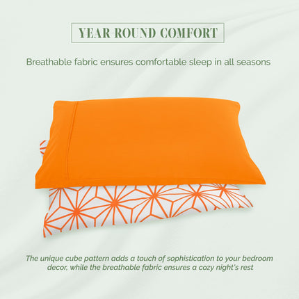 Elegant Comfort Luxury Soft 4-Piece Cube Geometric Pattern Sheet Set - 1500 Premium Quality Microfiber - Wrinkle and Fade Resistant Coziest Bedding Set, All Around Elastic Fitted Sheet, Twin, Orange