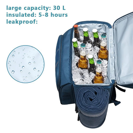 Hap Tim Picnic Basket Backpack for 2 With Insulated Cooler, Wine Holder, Fleece Blanket, Cutlery Set - Engagement, Mr and Mrs, Couples Gift - Blue (36083-BL2)