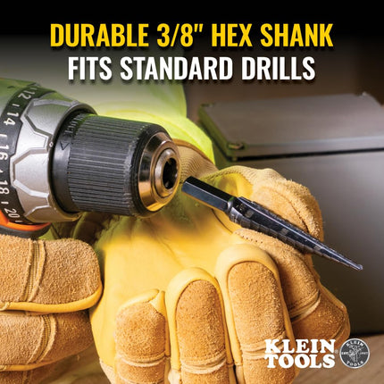 Klein Tools KTSB01 Step Drill Bit Double-Fluted #1, 1/8 to 1/2-Inch with Easy-to-Read Markings and Targets, 3/8-Inch Hex Shank