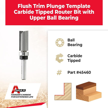 Amana Tool - 45460 Carbide Tipped Flush Trim Plunge Template 1/2 Dia x 1" 4 Shank