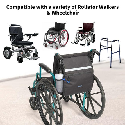 ZHCHG Wheelchair Bag, Wheelchair Backpack with Cup Holder, Wheelchair Bag to Hang on Back, Electric & Wheel Chair Accessories, Large Storage Bag for Walker Rollator