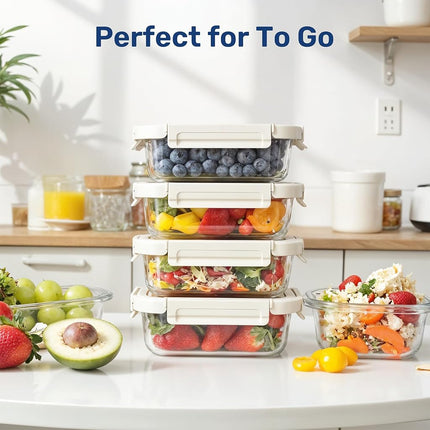 Miibox Food Meal Prep Containers with Exclusive Glass Lids, Glass Storage Containers with Lids, BPA-Free, Glass Lunch Boxes for Lunch, Pantry Organizers and Storage, Freezer to Oven Safe, Leak Proof