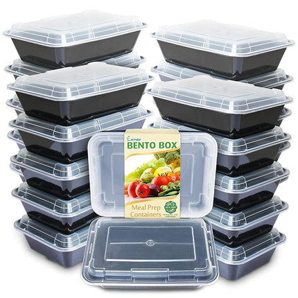 Enther Meal Prep Containers Single 1 Compartment with Lids, Food Storage Bento BPA Free | Stackable | Reusable Lunch Boxes, Microwave/Dishwasher, Freezer Safe,Portion Control (28 oz), Black and Clear
