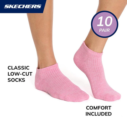 Skechers Women's 10-pack Half Terry Classic Low Cut Socks, Comfort-fit & Cushioned Footbed, Blue/Pink/Mint/Cool Heather/White, 8-10 UK