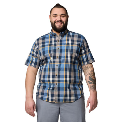 Columbia Men's Rapid Rivers II Short Sleeve Hiking Shirt Opaque, Multicolor Plaid Navy Collegiale, S